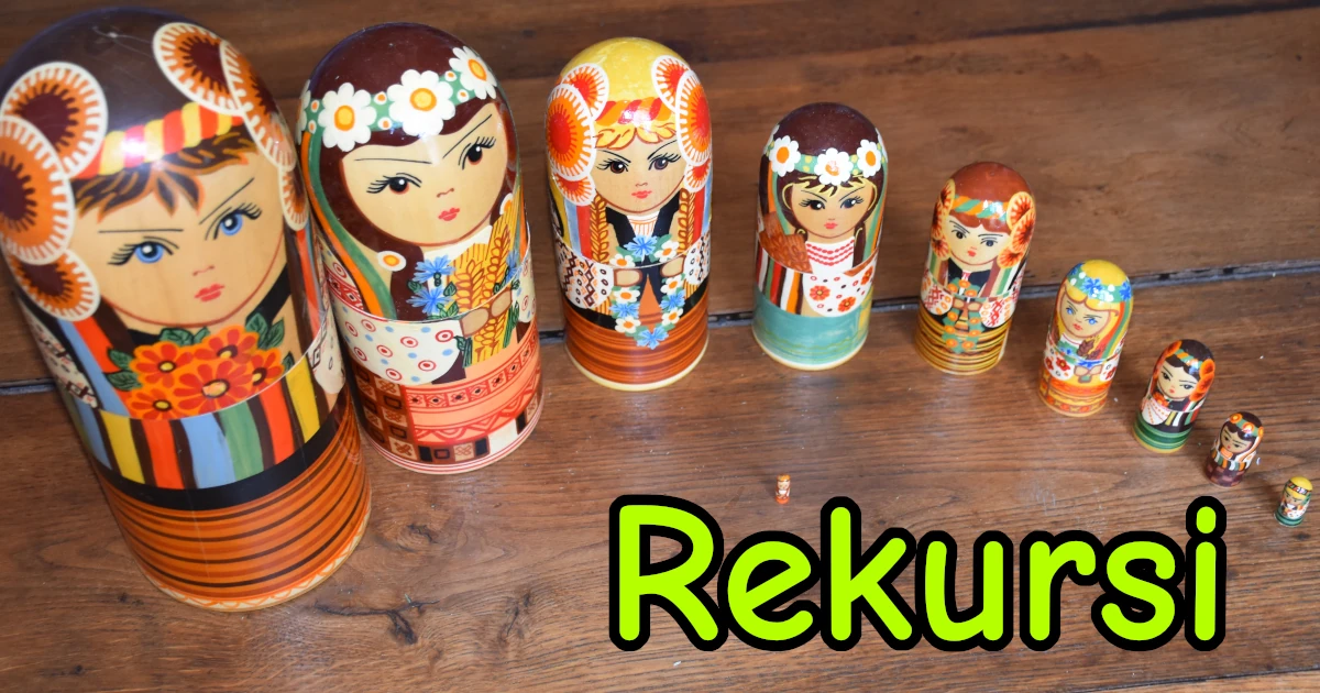 Boneka Matryoshka bersarang, tulisan 'Rekursi'