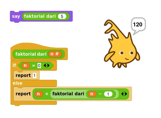 Implementasi faktorial dalam Snap!